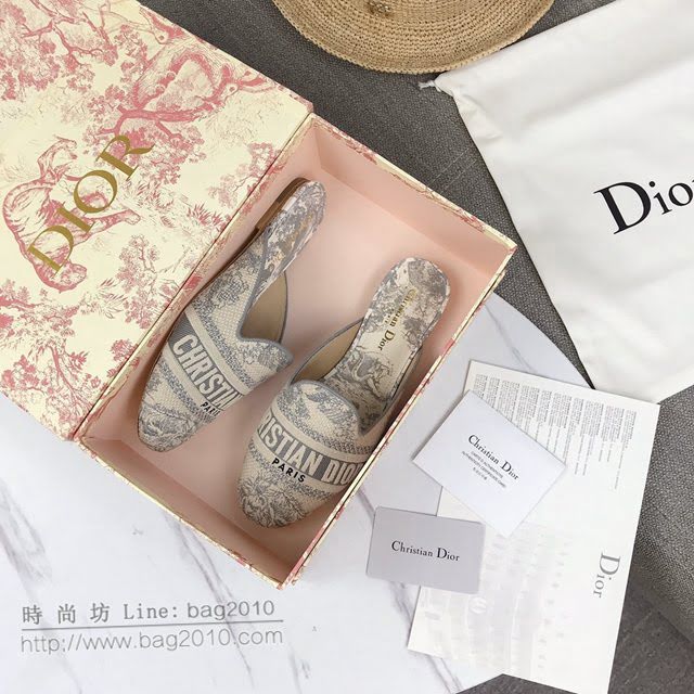 DIOR女鞋 迪奧BABY-D圓頭拖鞋 Dior帆布電腦刺繡平底鞋  naq1349